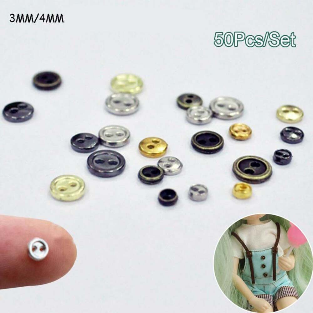 Bộ 50 Nút Áo Tròn 2 Lỗ 3 / 4mm Bằng Kim Loại Nhiều Màu Sắc Dùng May Quần Áo Búp Bê Diy