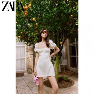 Đầm ngắn tay màu trắng Zara new 2022 hở lưng dáng suông tiểu thư sang chảnh