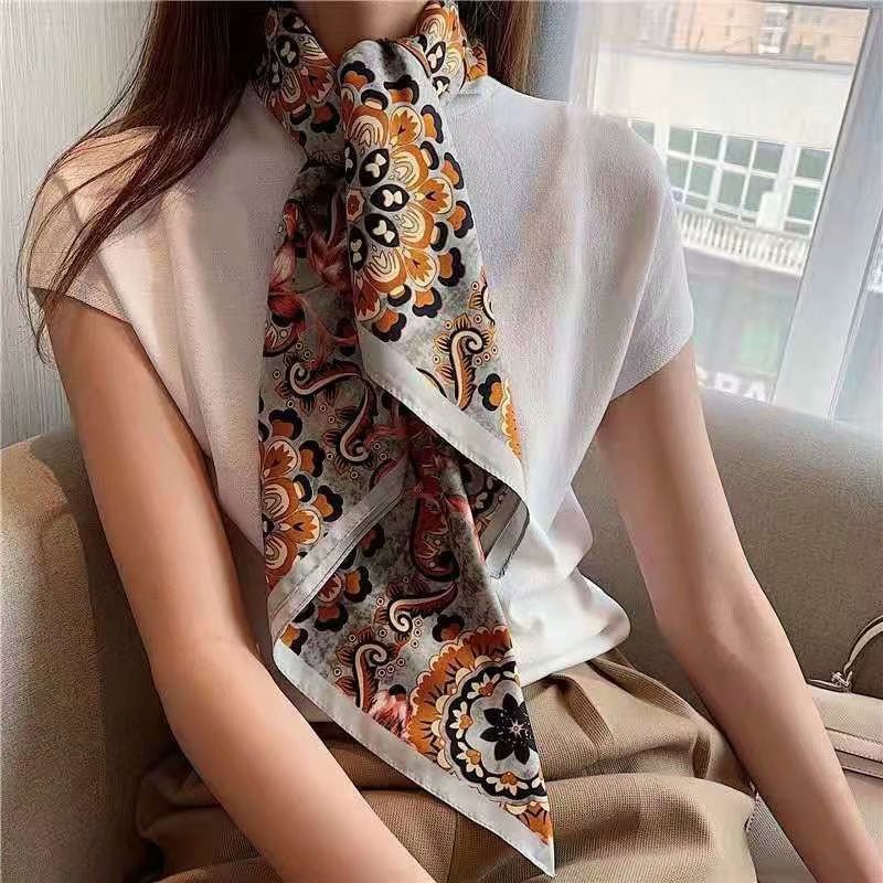 Khăn choàng cổ hình vuông cỡ nhỏ bằng lụa thời trang sang trọng cho nữ WJ1006-156 90x90cm