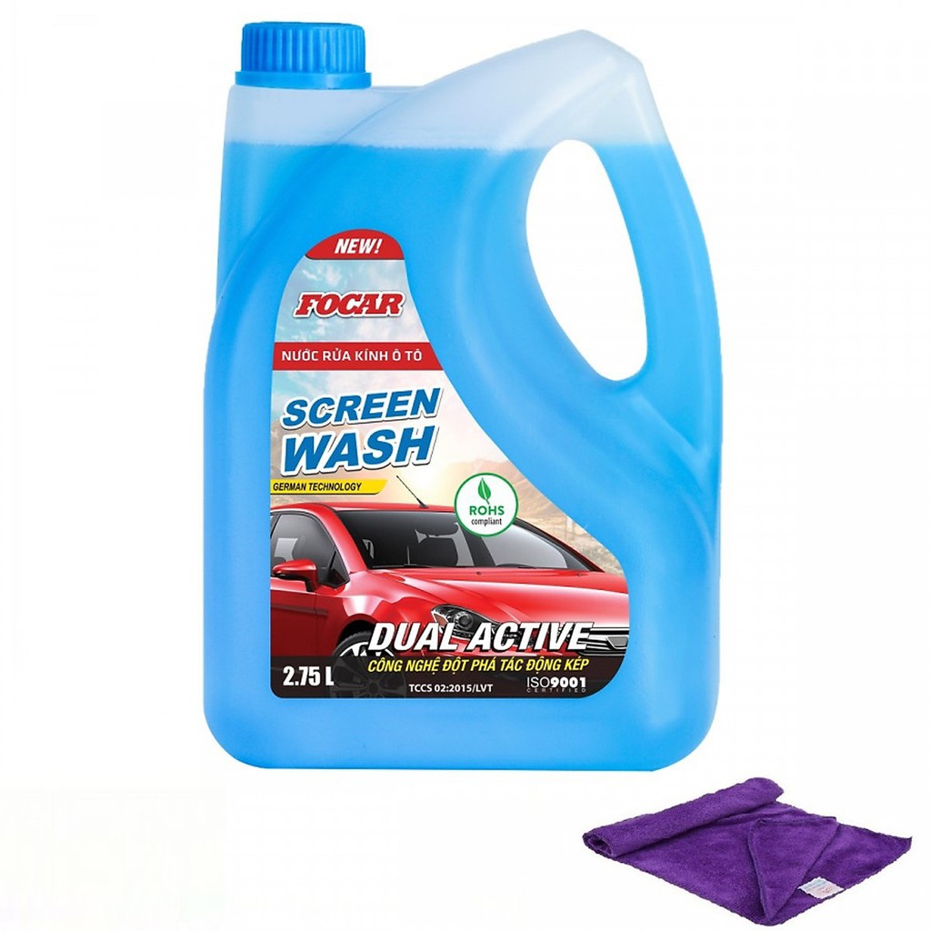 Combo Nước Rửa Kính Ô Tô Screen Wash (2.75L) + 1 khăn lau chất liệu Microfiber Focar chất liệu Microfiber 32x36cm