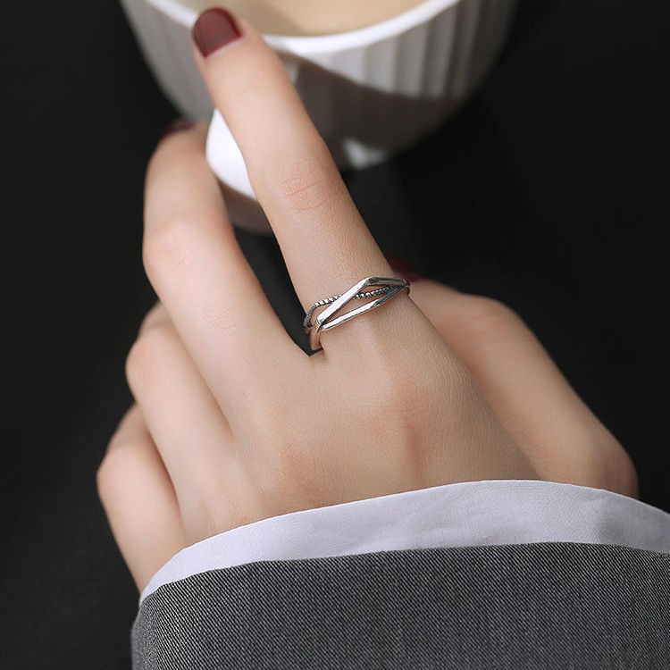 Nhẫn bạc mở nữ phiên bản Hàn Quốc đơn giản ngón trỏ đuôi nam