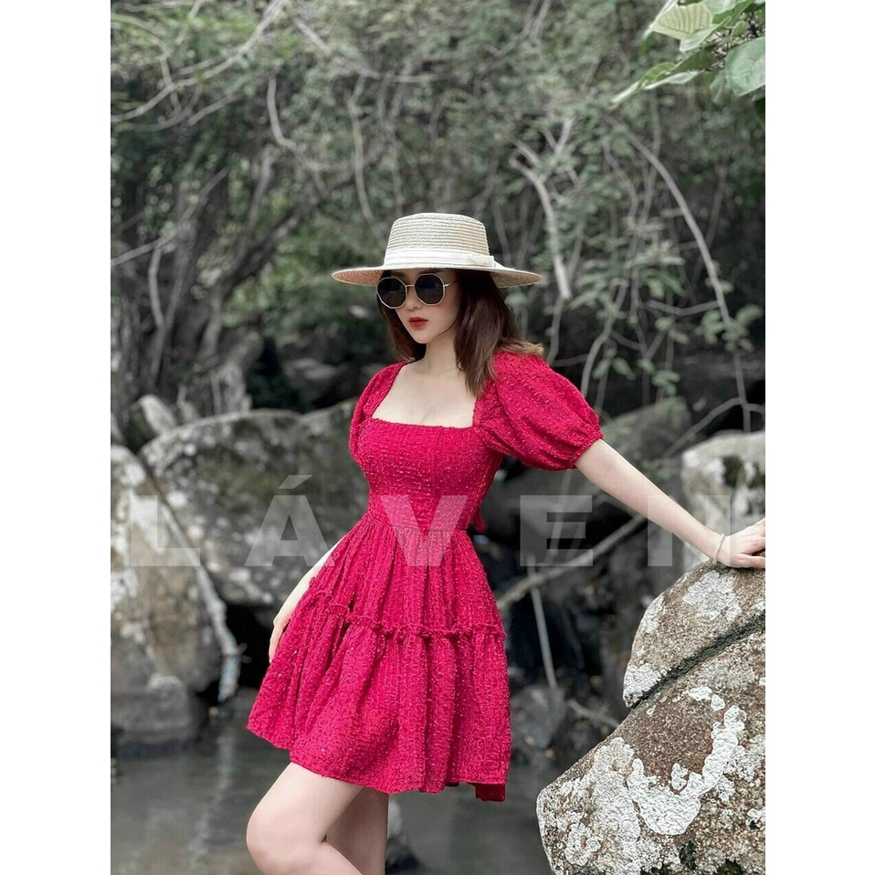 Đầm Cổ Vuông Tay Phồng (Có Mút Ngực)