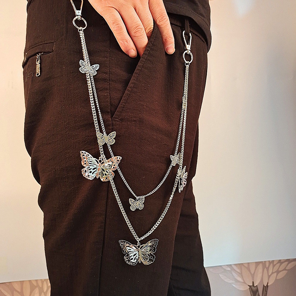 Chuỗi dây xích đeo hông hình bươm bướm phong cách punk hiphop thời trang cho nam và nữ