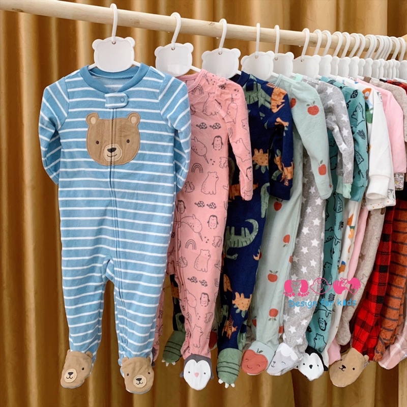 (Link 1) (Chọn mẫu) Sleepsuit bộ body dài tay liền tất nỉ bông mềm mịn hàng xuất dư cho bé