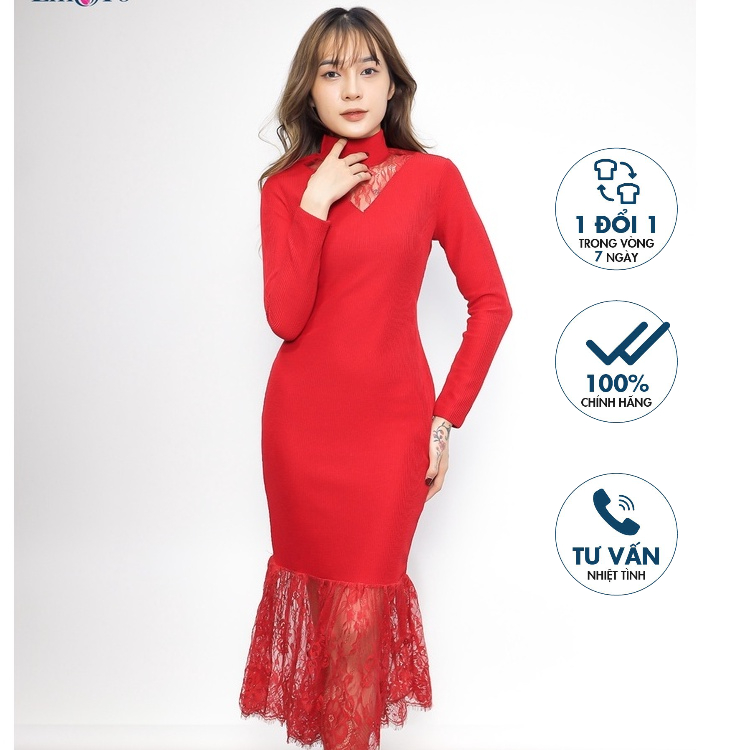 Đầm len dáng ôm Emspo cổ 5F phối ren DLL0005