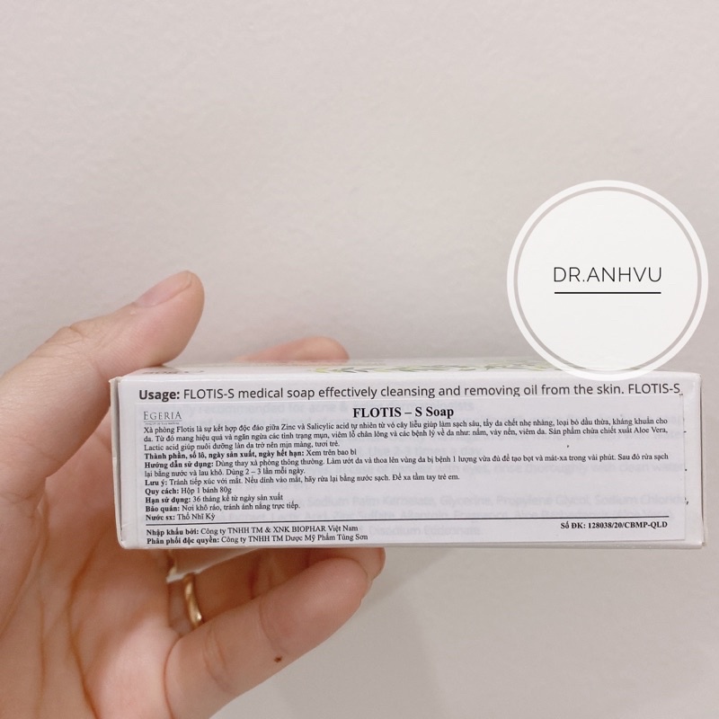 Xà bông tắm Y khoa giảm mụn, giảm dầu Flotis S 80g