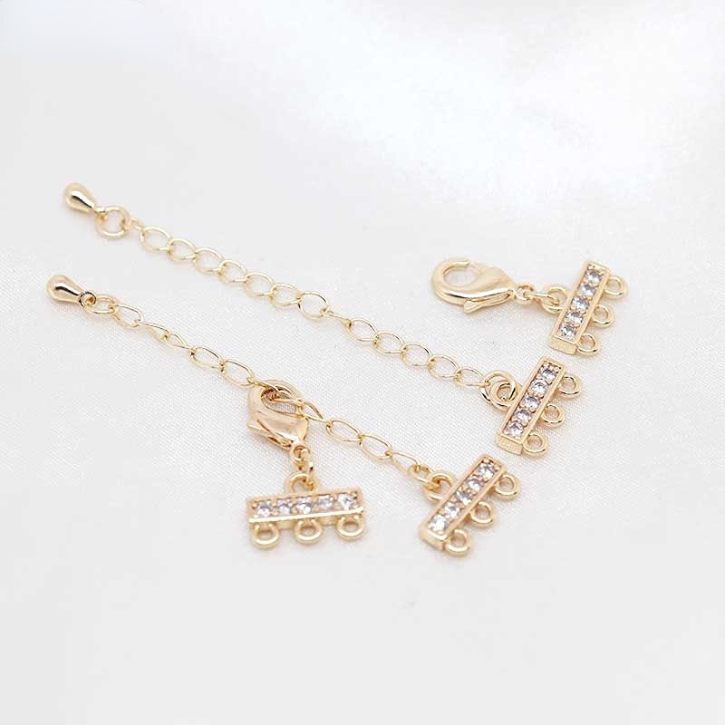 Phụ Kiện Móc Gài Dây Chuyền/ Vòng Tay Thủ Công Ba Mặt Đá Zircon Mạ Vàng 14K diy