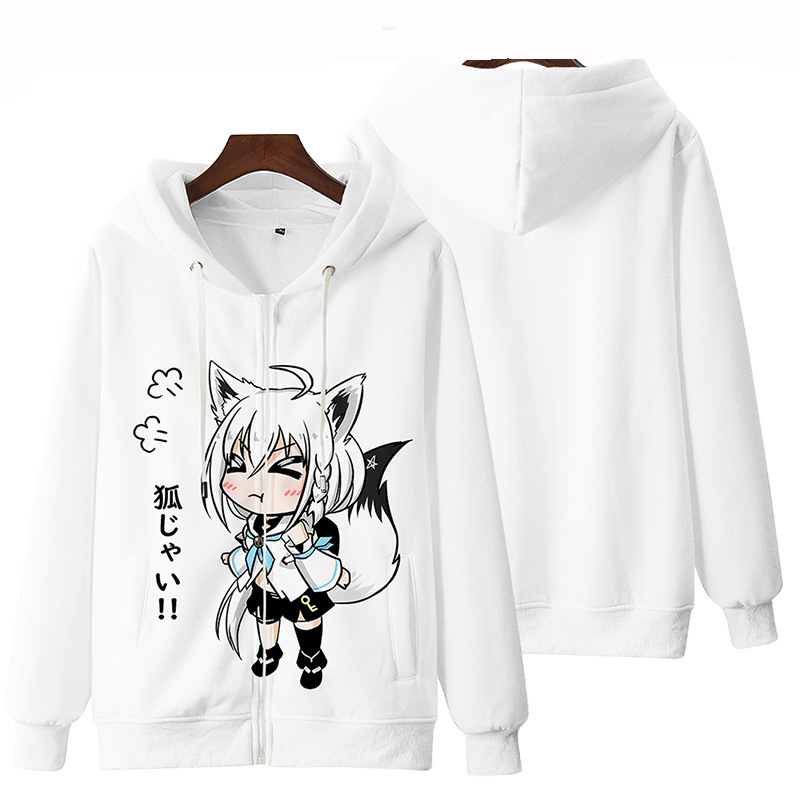 Áo khoác hoodie dài tay khóa kéo in hình 3D Hololive Youtuber ảo Shirakami Fubuki