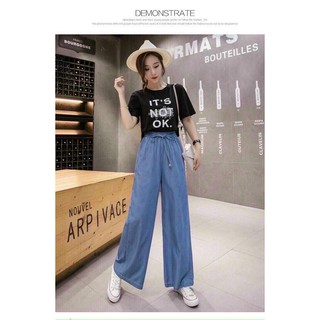 QUẦN DENIM ỐNG SUÔNG LƯNG THUN