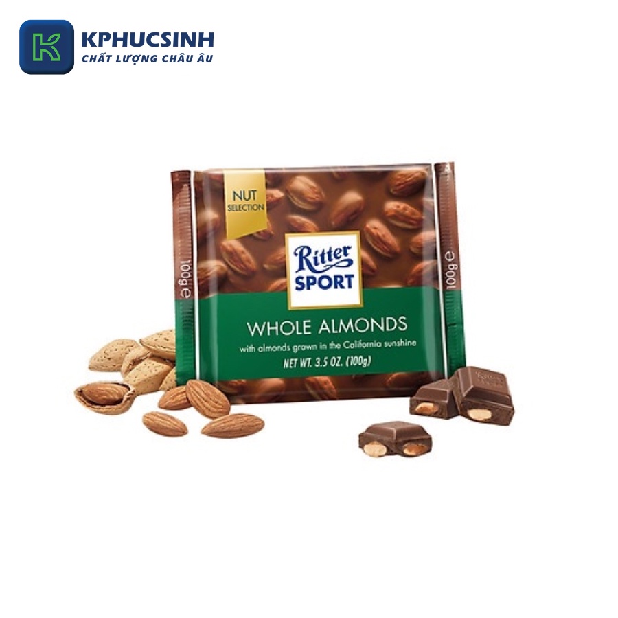 Socola sữa nhân hạnh nhân nguyên chất thương hiệu Ritter Sport 100G Hàng nhập khẩu KPHUCSINH - Hàng Chính Hãng