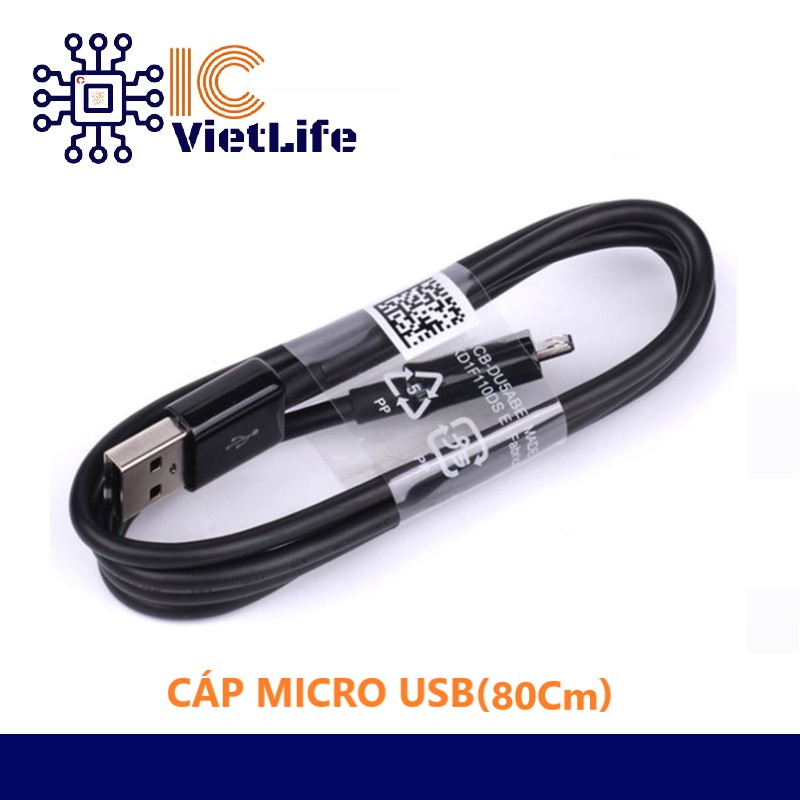 Cáp dữ liệu Micro USB _ Cáp nạp Arduino, Node MCU ESP8266 _ Cáp USB_ Micro USB B 4 Lõi Dài 80cm Màu Đen