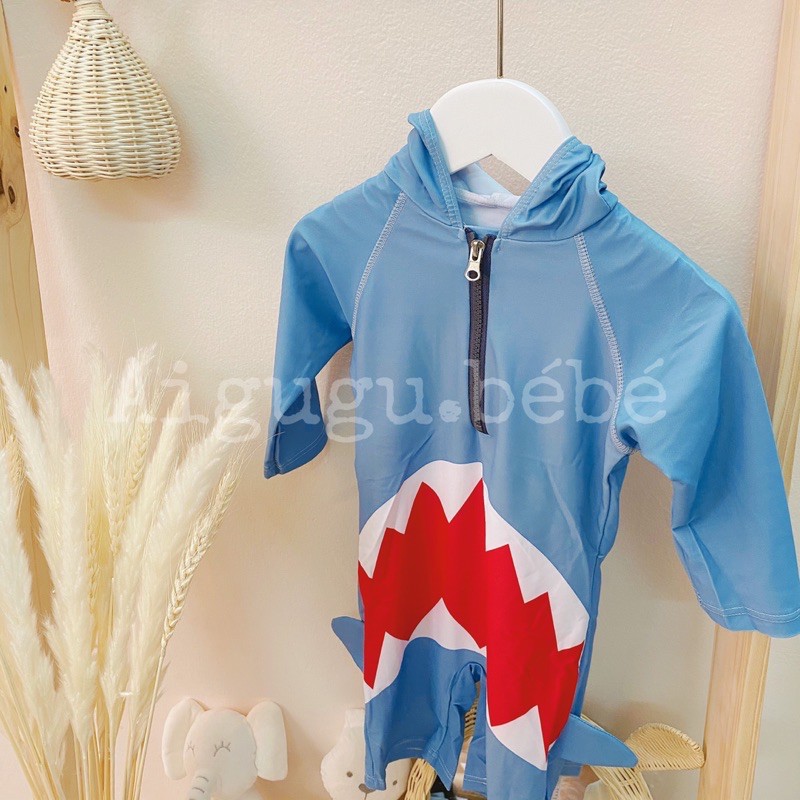 Đồ bơi bé trai cá mập xanh kéo khoá, áo tắm cá mập xanh kéo khoá cho bé trai-AIGUGU.BÉBÉ