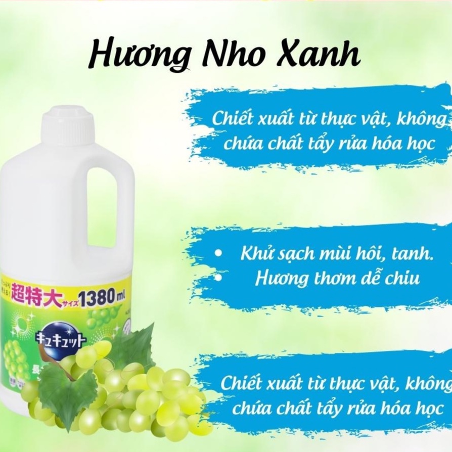 Nước rửa bát Kao đậm đăc an toàn, diệt khuẩn tẩy sạch bẩn trên chén đĩa Nhật Bản chính hãng - Chai 1380ml