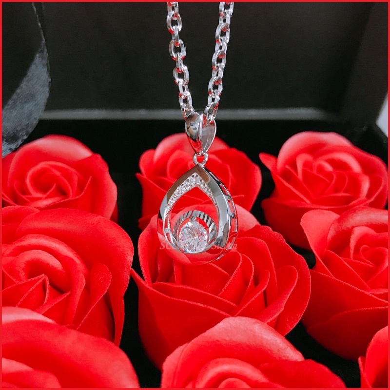 Mặt dây chuyền hình vuông giọt nước sang trọng nạm đá cz bạc thật NGỌC MẬU