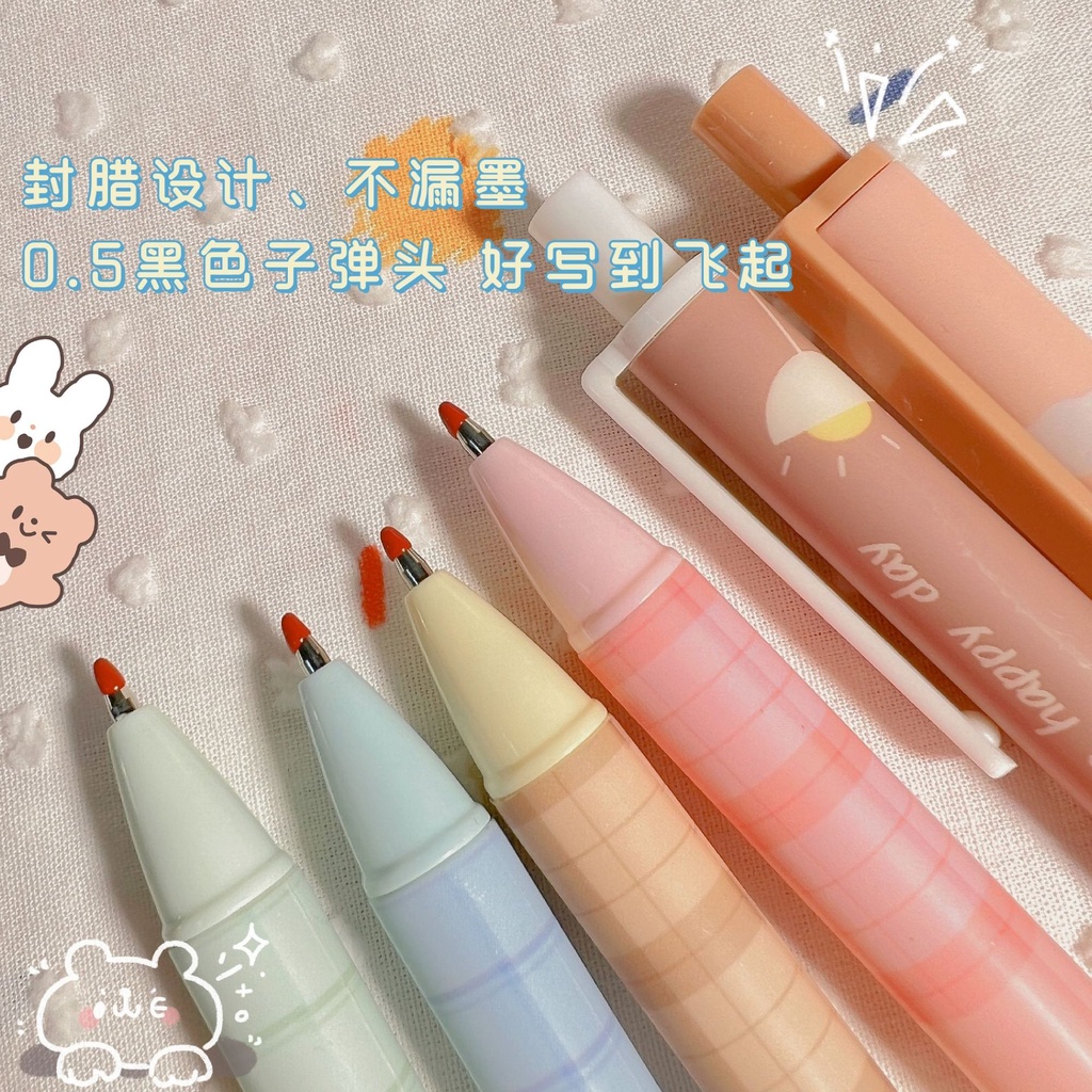 Set 6 Bút Bi Mực Đen Ngòi 0.5 Thiết Kế Hình Gấu Đáng Yêu