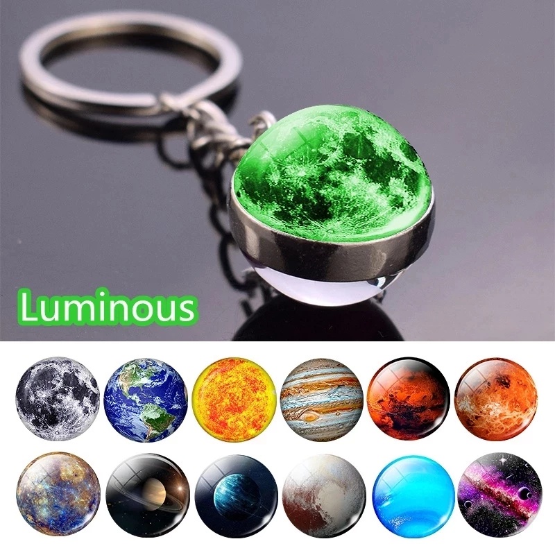 Móc Khóa Mặt Kính Cabochon Phát Sáng Trong Bóng Tối Họa Tiết Mặt Trời Mặt Trăng Mặt Trời Dành Cho Nam Nữ