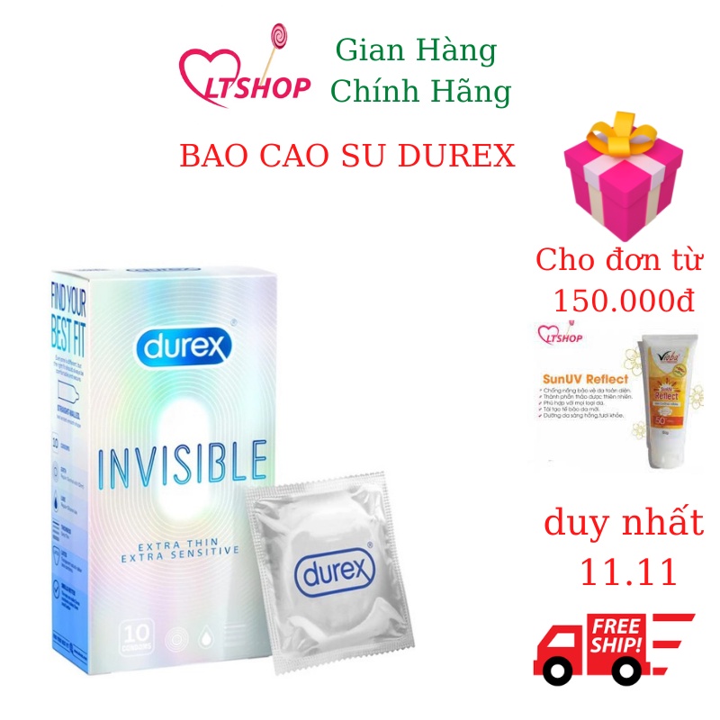 Bao Cao Su   Durex Invisible extra  siêu mỏng kéo dài hộp 10cái