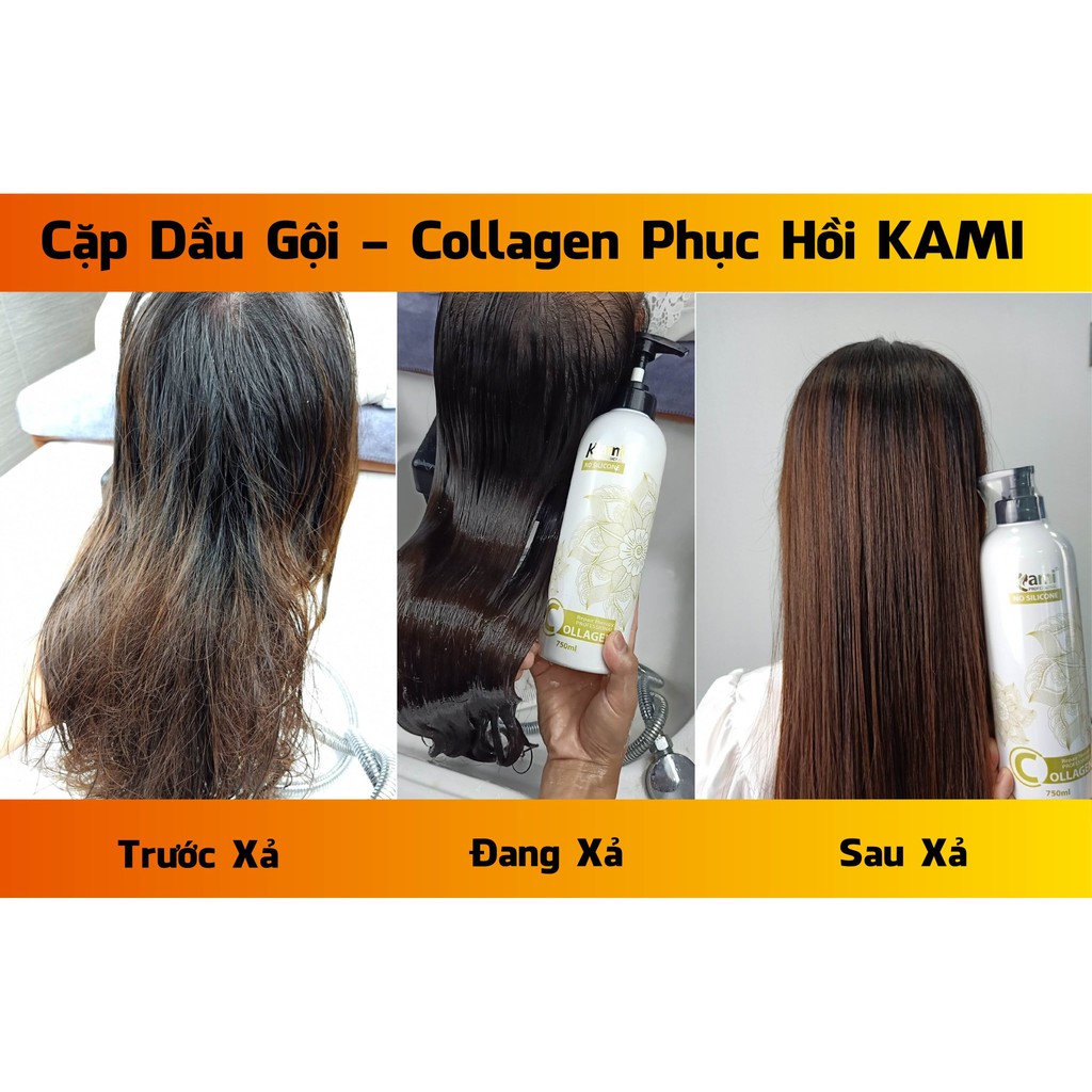 Dầu hấp xả tóc collagen KAMI phục hồi tóc hư tổn 750ml không chứa silicone