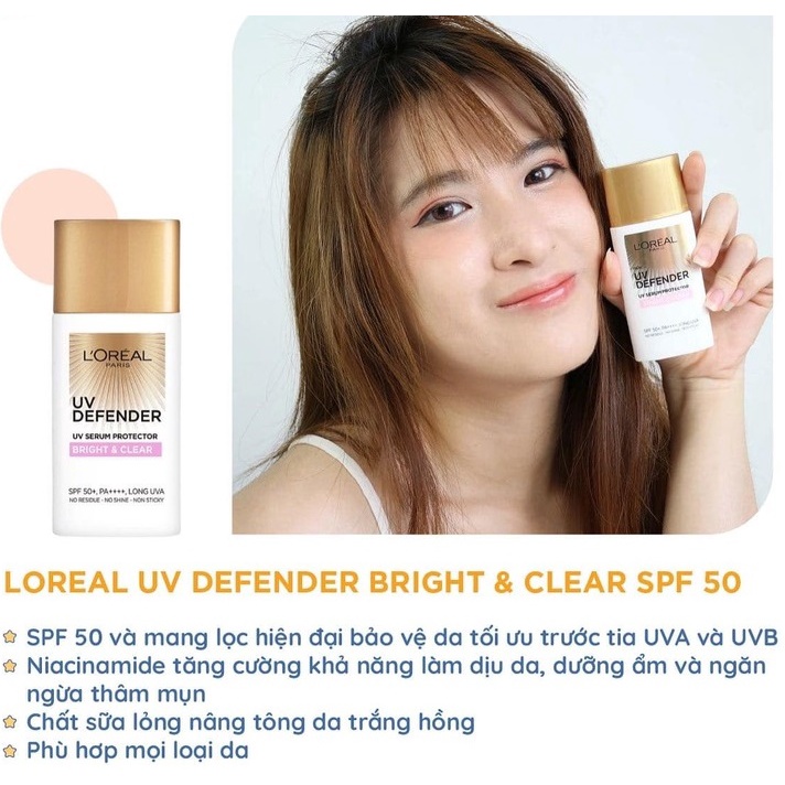 Kem Chống Nắng Dưỡng Trắng, Nâng Tone Da Loreal UV Defender Serum Protector SPF 50+/PA++++ 15ml