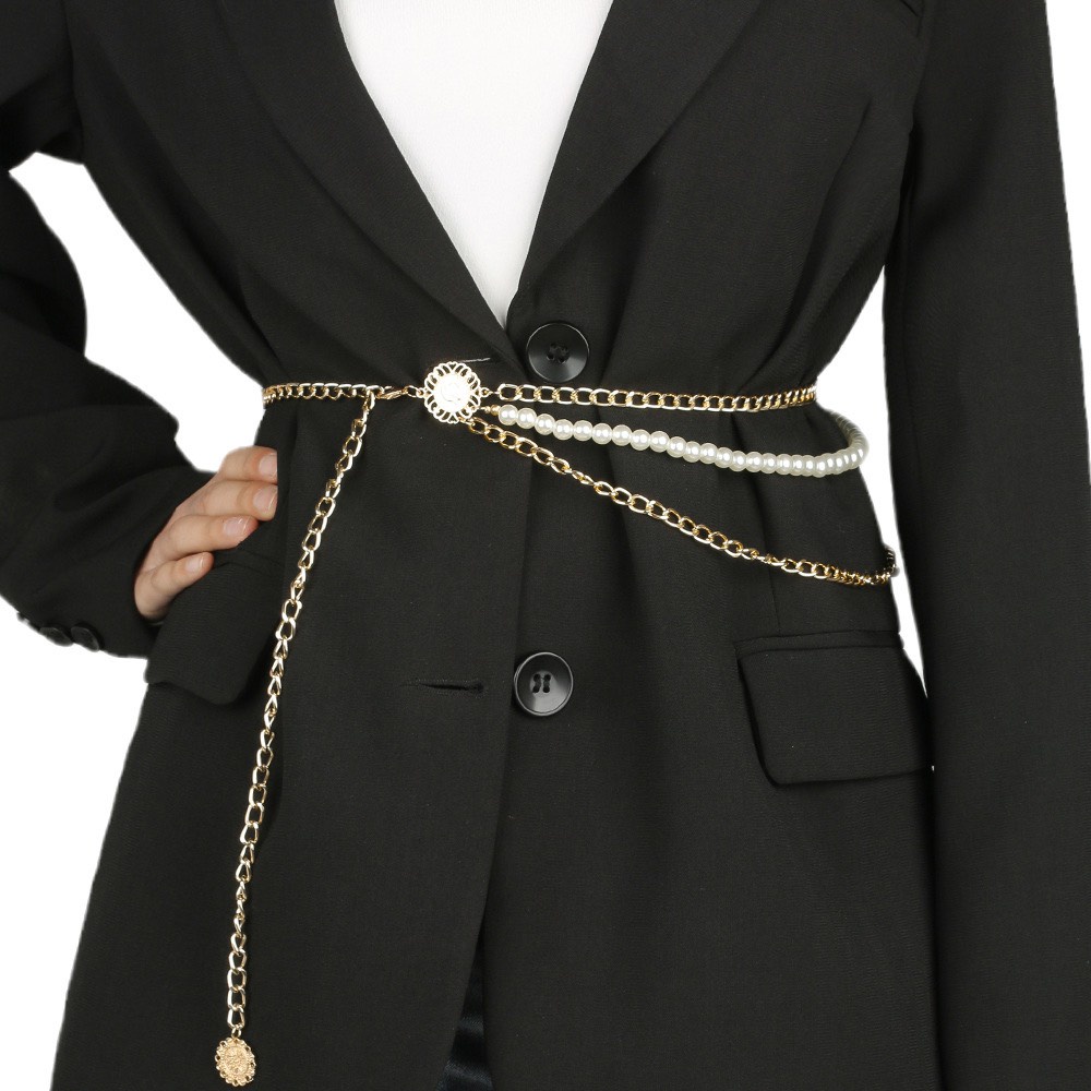 Xích ngọc phối chuỗi 3 tầng Đai váy Yams Closet thắt lưng