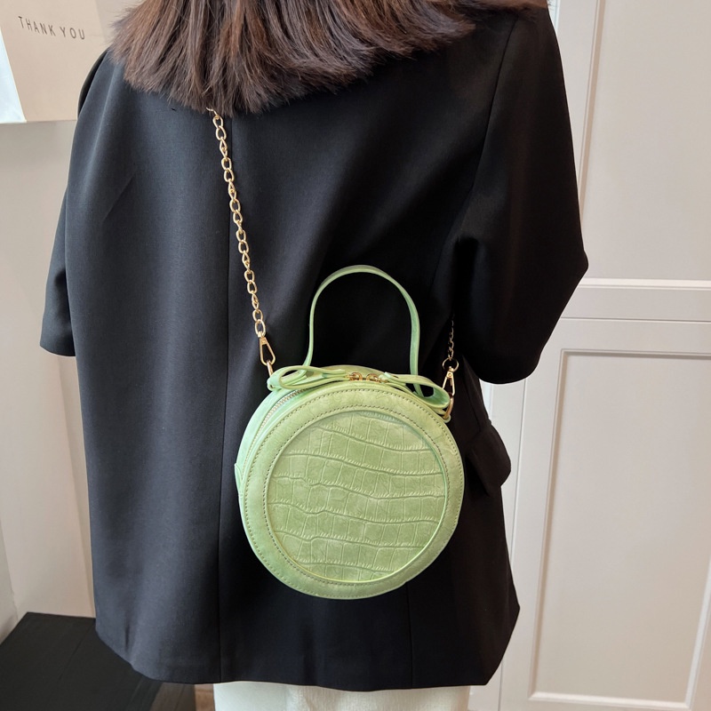 Túi Xách JASMIN NOIR Đeo Chéo Hình Tròn Vân Da Cá Sấu Phối Dây Xích Thời Trang Dành Cho Nữ