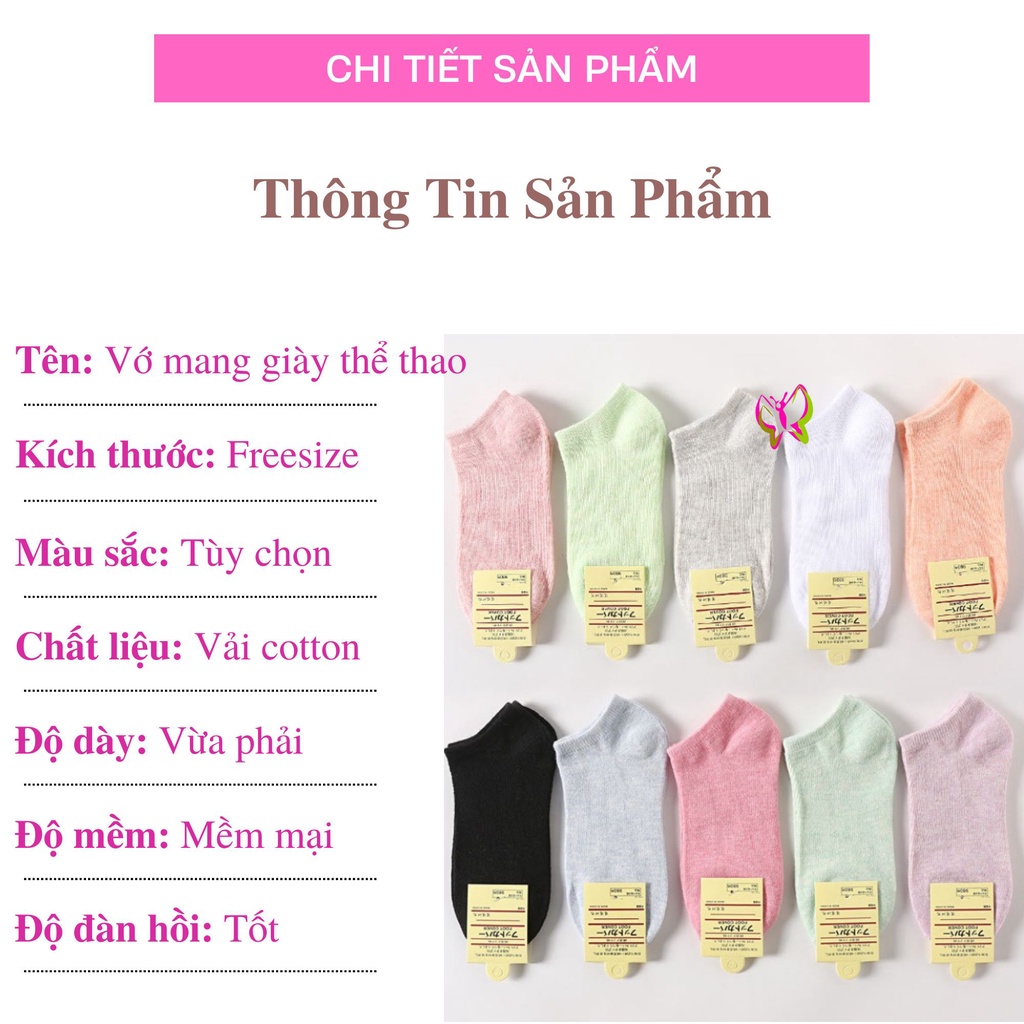 Tất vớ nữ ngắn mang giày thể thao 100% cotton co dãn thoải mái (MS 13008) Anna Shop
