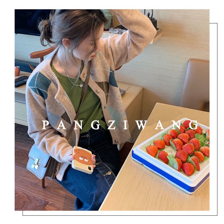 Áo Khoác cardigan Cổ Tròn Sọc Ca Rô Thời Trang Hàn Quốc Xinh Xắn