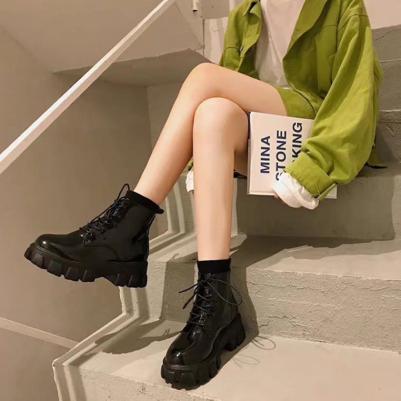 [ORDER] Giày boots nữ cao cổ buộc dây màu đen cá tính đơn giản đế đinh đẹp mới xinh thời trang năng động🍓🍓