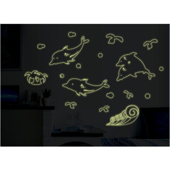 Decal trang trí 4 Cá Heo xanh