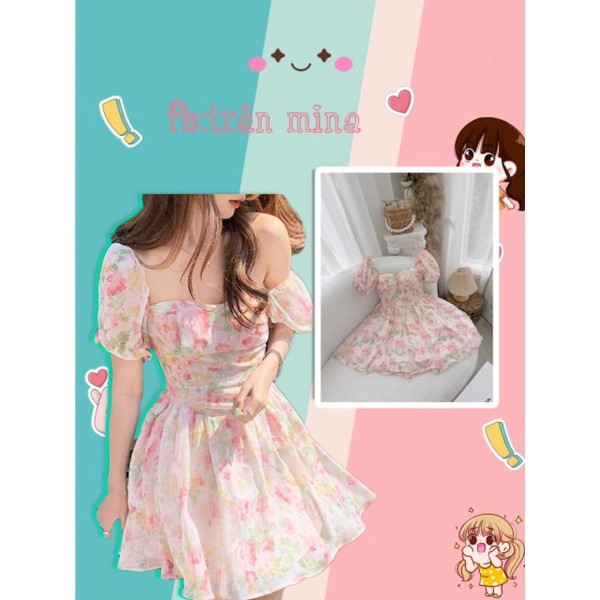 ĐẦM HOA HỒNG CÚP NGỰC CÓ CHUM THUN PHÍA SAU - CHUẨN ẢNH SÀN
