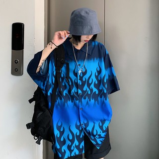 [SẴN] SƠ MI ULZZANG HÌNH NGỌN LỬA - SƠ MI UNISEX TAY LỞ NAM NỮ