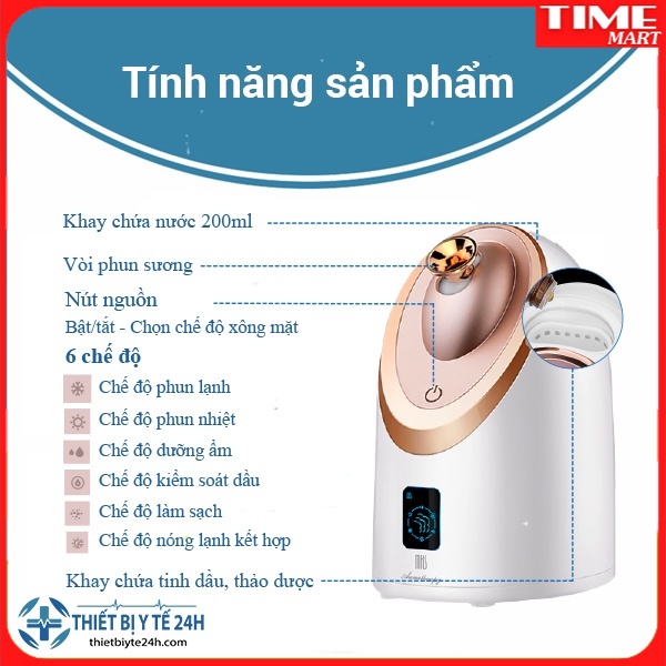 Máy Xông Hơi Mặt, Xông Hơi Thảo Dược Nóng Lạnh Loại Bỏ Bụi Bẩn 6 Cấp Độ Xông Nano Ino  [TIME_MART siêu thị tiện ích]