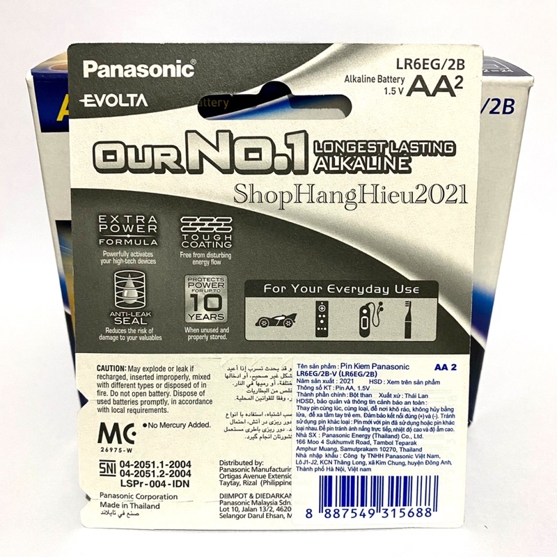 Pin AA Panasonic Evolta LR6EG/2B Premium Alkaline Hàng Chính Hãng Vỉ 2 Viên Made in ThaiLand
