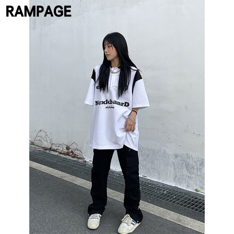 Áo Thun Polo Ngắn Tay Dáng Rộng Thời Trang Mùa Hè Mỹ Rampage2022 Dành Cho Nam Và Nữ