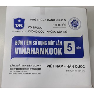 Bơm tiêm Vinahankook 5cc/ml / kim 23 (100 cái/hộp)