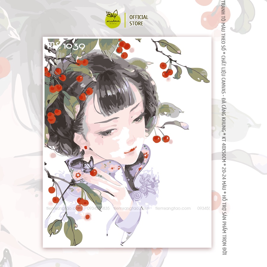 Tranh tô màu số hóa Madoca có khung 40x50cm Cô gái Trung Hoa diễm lệ T1039