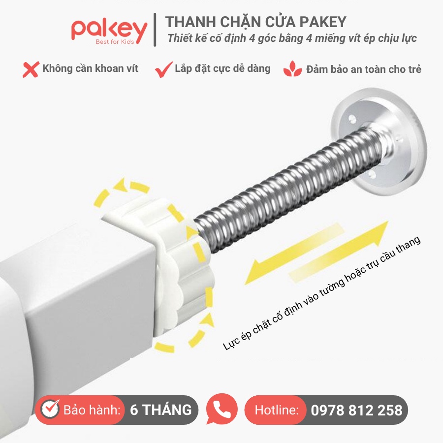 Thanh Chắn Cầu Thang, Thanh Chắn Cửa Pakey Không Khoan Tường Cao 79cm Bảo Vệ An Toàn Cho Bé Yêu