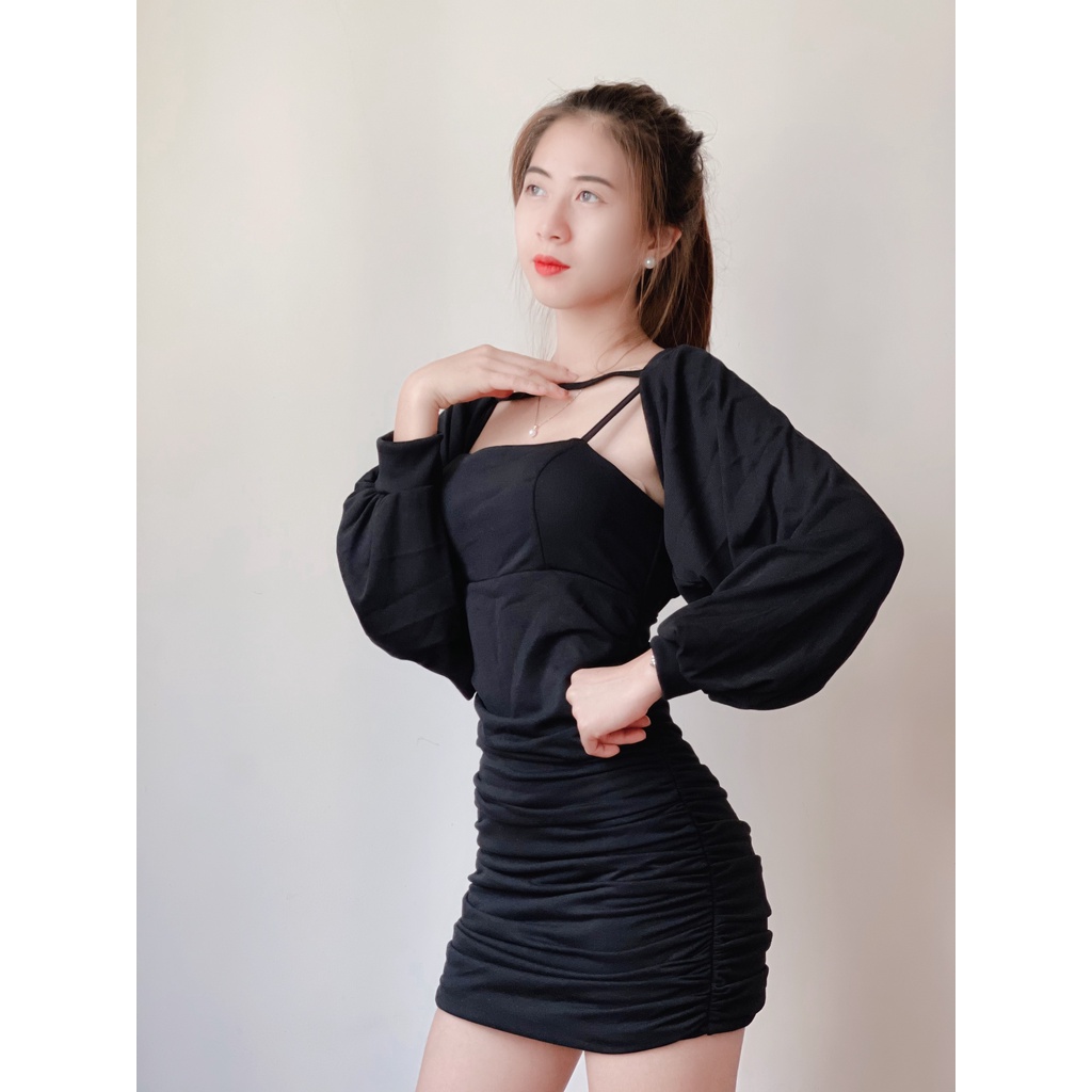 Set đầm kiểu kèm áo khoác croptop 4YOUNG FASHION ST03 | BigBuy360 - bigbuy360.vn