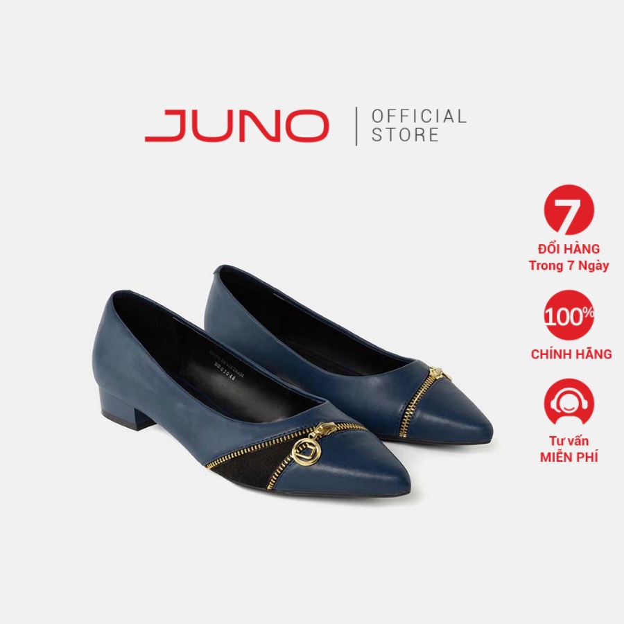 Giày Búp Bê 3cm Thời Trang JUNO Mũi Nhọn Trang Trí Dây Kéo BB03048