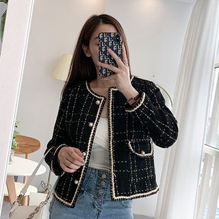 [Sẵn trắng] Áo khoác dạ tweed kẻ dáng ngắn đơn giản ulzzang style - u.w