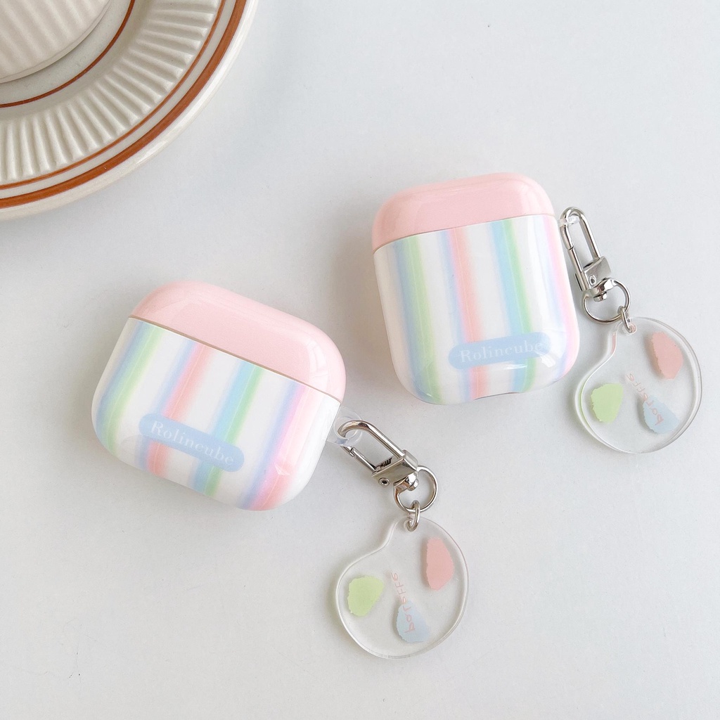 Vỏ Bảo Vệ Hộp Sạc Tai Nghe AirPods 1 2 pro 3 2021 Bằng Silicon Tpu Chống Sốc Họa Tiết Kẻ Sọc Màu Cầu Vồng Dễ Thương