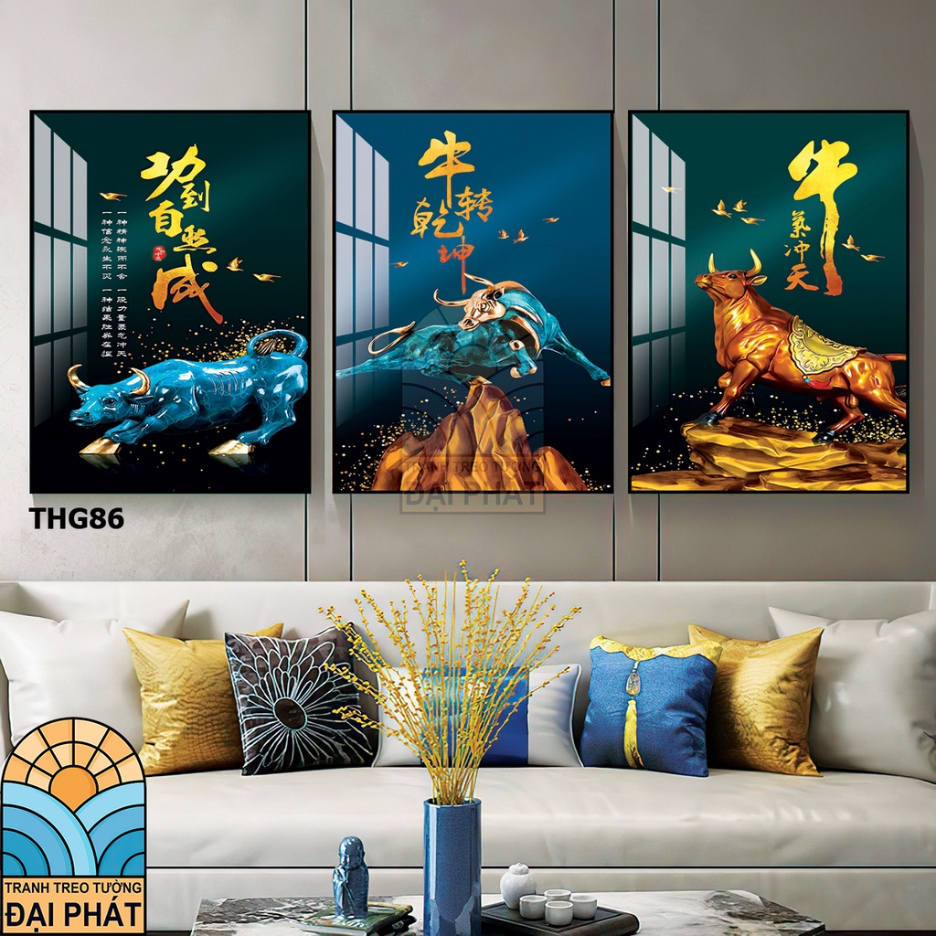 Tranh treo tường, bộ 3 tráng gương cao cấp tặng đinh không khoan tường 2021