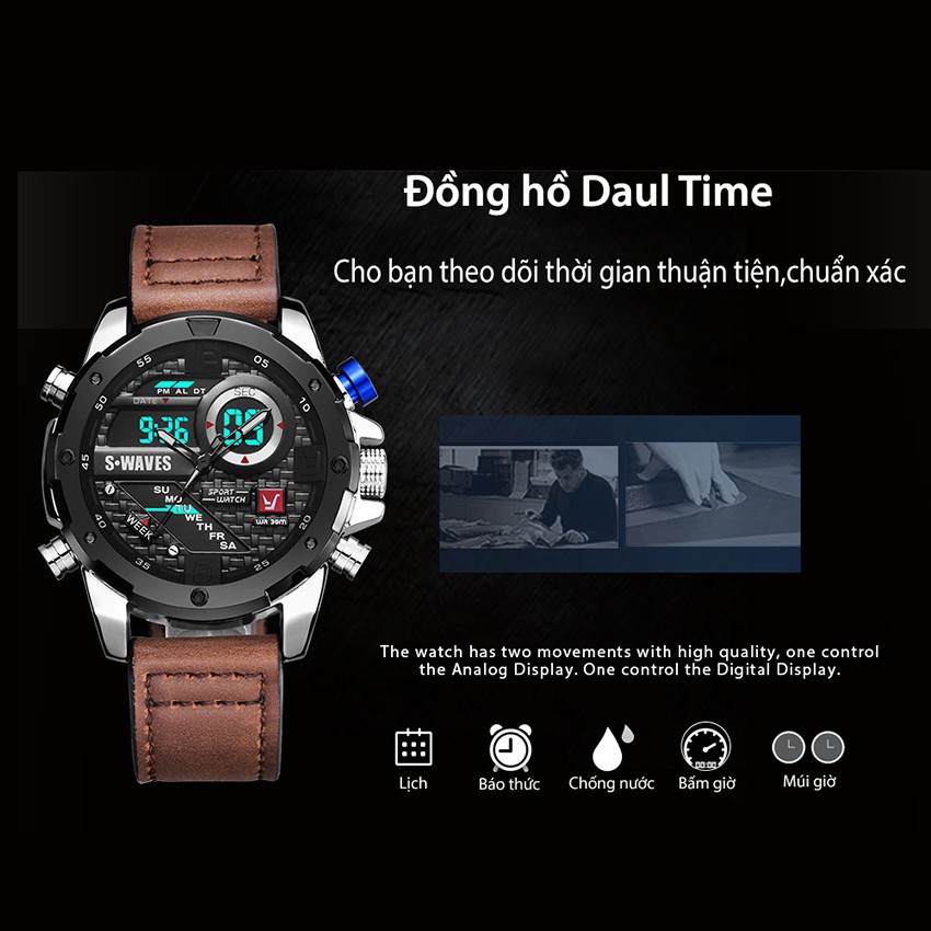 Đồng Hồ Nam SWAVE Máy Nhật - Đồng Hồ Thể Thao Siêu Bền Bỉ Chính Xác, Dây Da Cao Cấp, Mặt Kính Sapphire, Chống nước,... | BigBuy360 - bigbuy360.vn
