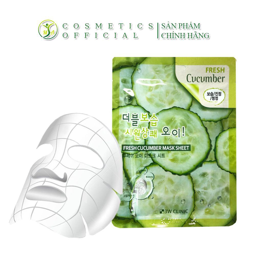 Combo 10 Gói Mặt Nạ 3W Clinic Fresh Cucumber Jelly Mask Sheet Chiết Xuất Dưa Leo (23ml x 10) - Hàn Quốc Chính Hãng