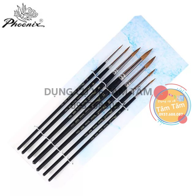 [ TÂM TÂM ]-Bộ cọ vẽ Phoenix 8805S-7, cọ lông sóc, cọ lông thú (Cọ đầu nhọn)-
