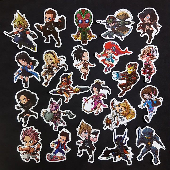 Bộ Sticker dán cao cấp chủ đề NHÂN VẬT HOẠT HÌNH CHIBI - Dùng dán Xe, dán mũ bảo hiểm, dán Laptop...