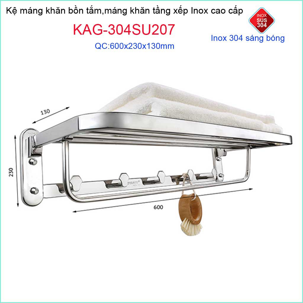 Máng Khăn 2 tầng Tovashu  KAG-304SU207, Máng khăn bồn tắm 2 tầng inox dập khuôn cao cấp SUS304 Nhật Bản