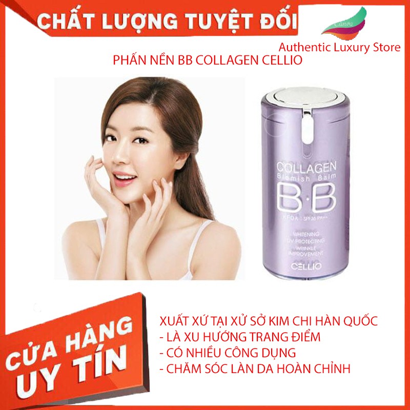 Kem nền Làm Trắng Da/ Ngăn Ngừa Lão Hóa/ Tái Tạo Da BB Collagen Cellio  #authenticluxurystore