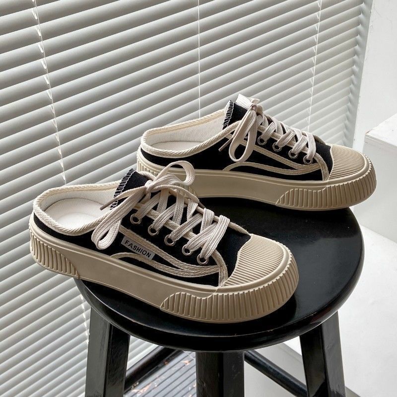 Giày Vải Canvas Đế Dày Nửa Ngón Màu Đen Thời Trang Xuân Hè Dễ Phối Đồ