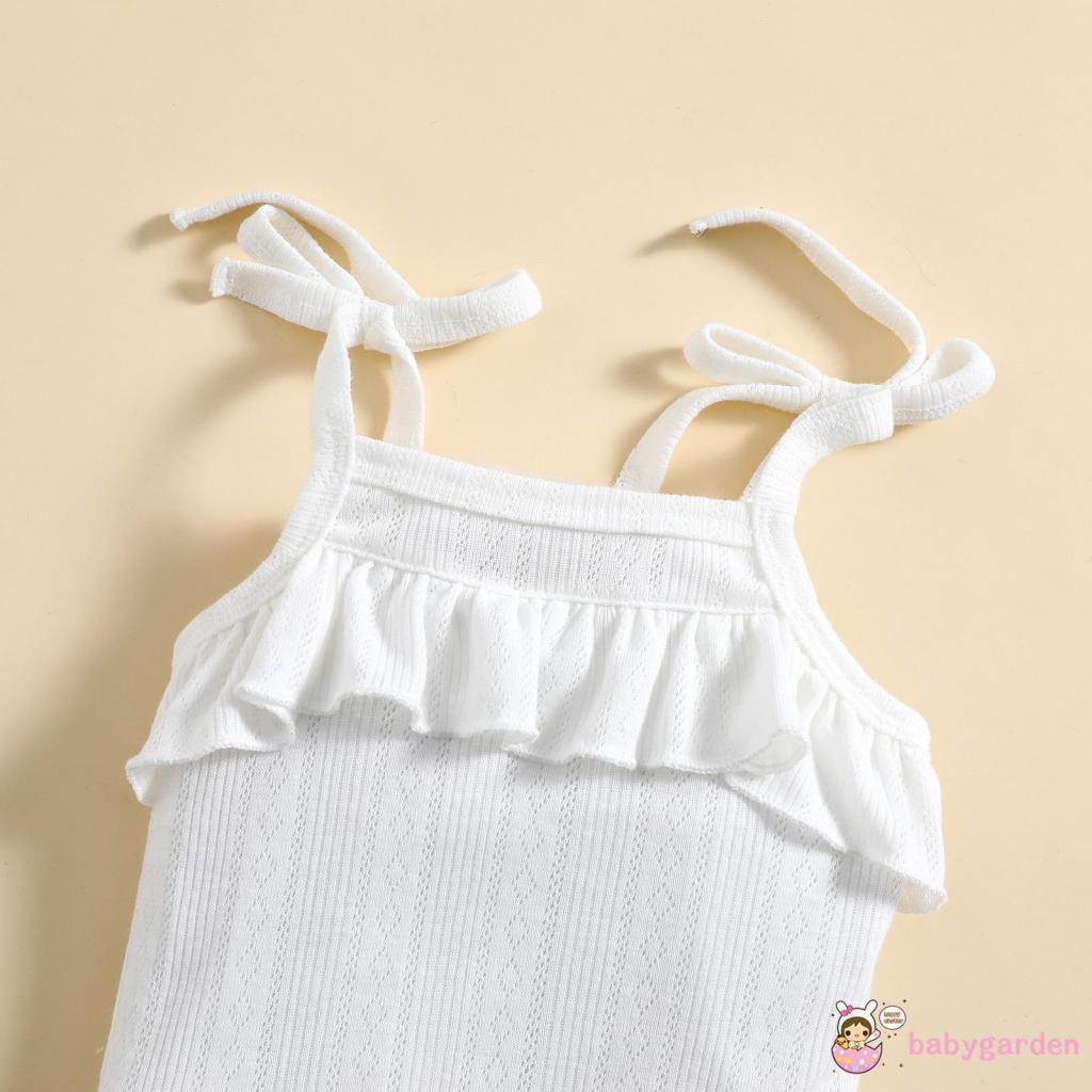 BABYGARDEN 6months-3years Baby Girl Outfits, Solid Color Sleeveless Ruffles Decor Sling Romper + Elastic Waist Ribbed